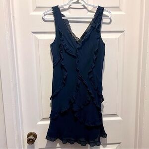 BCBG MAX AZRIA SILK DARK NAVY RUFFLE MINI DRESS Size4 Women Small sleeveless